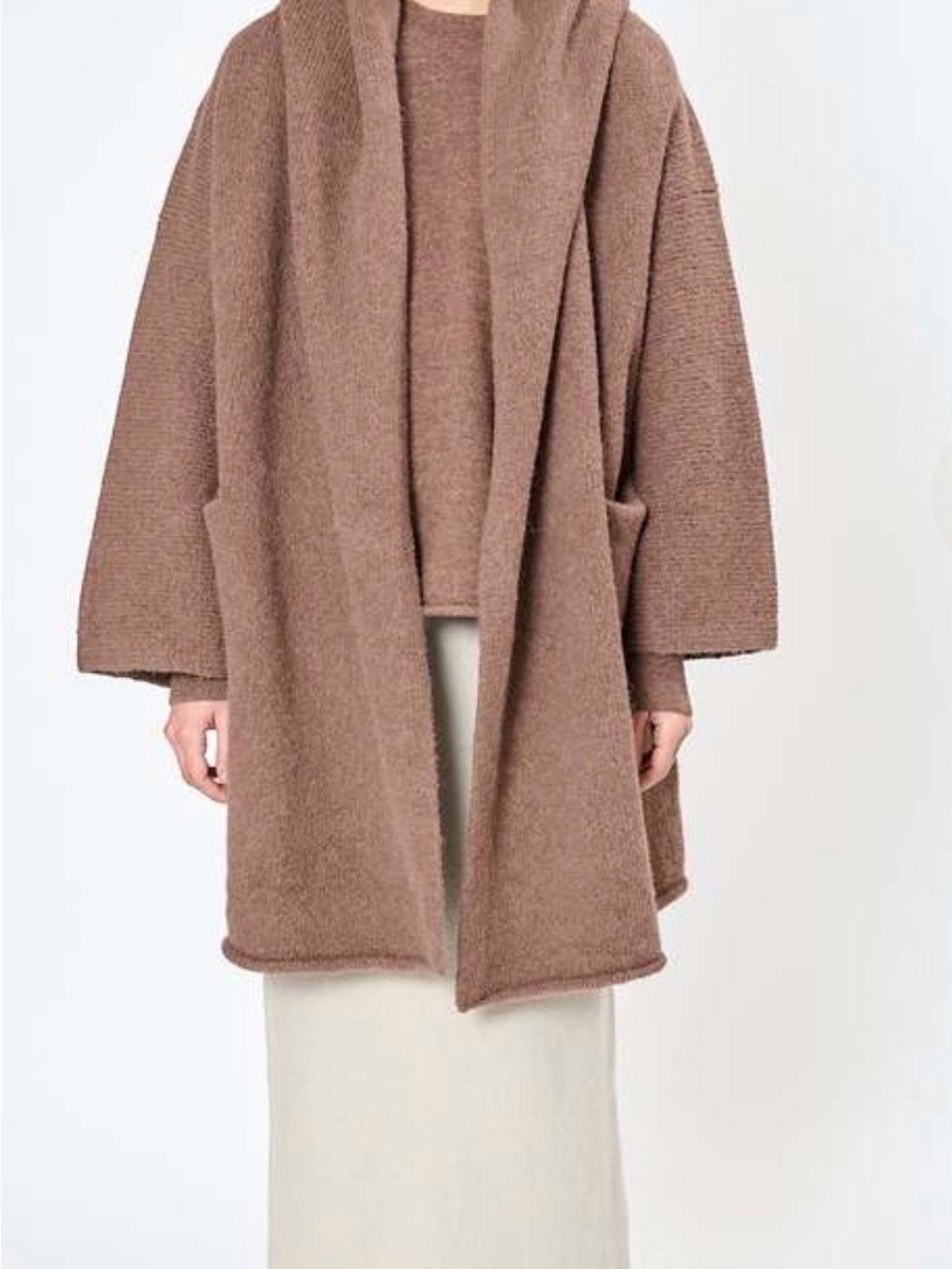Lauren Manoogian Cozy Open-Front Teddy Coatigan in Taupe Brown